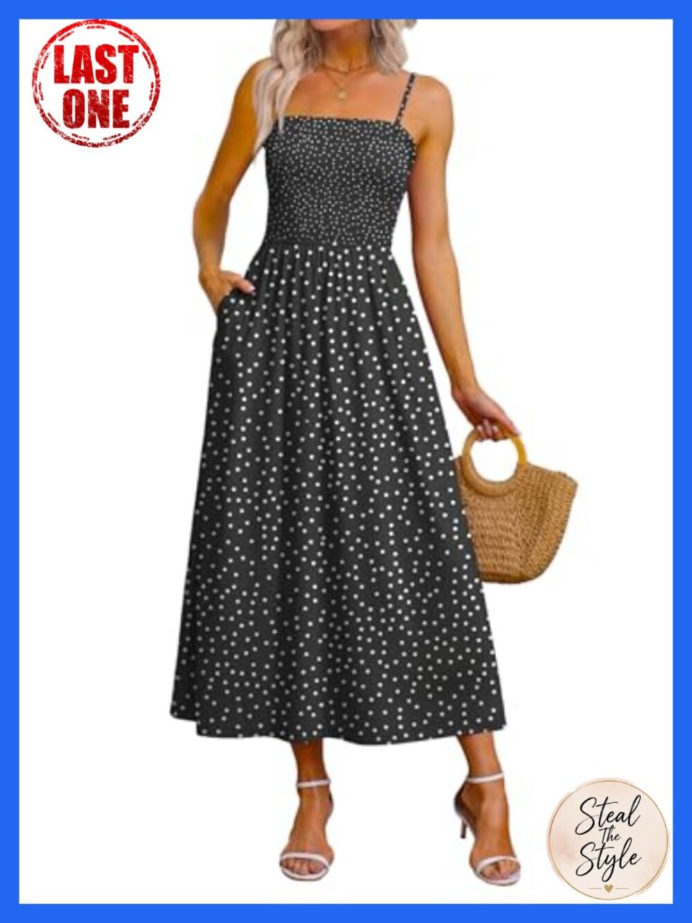 Spaghetti Strap Smocked Maxi Dress Pockets Boho Beach Sundress